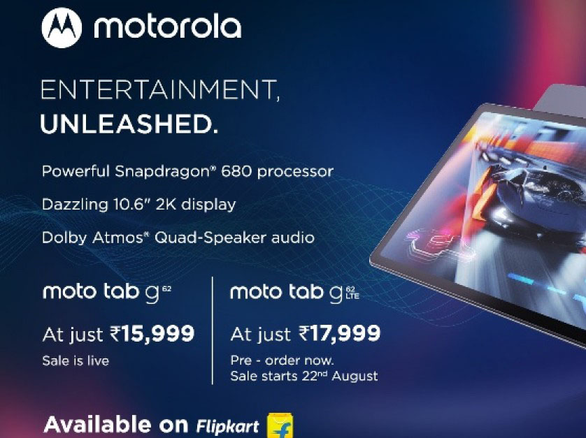 موتورولا Moto Tab G62 معرفی شد: اسنپدراگون 680، صفحه نمایش 10.6 اینچی و باتری 7700 میلی آمپر ساعتی